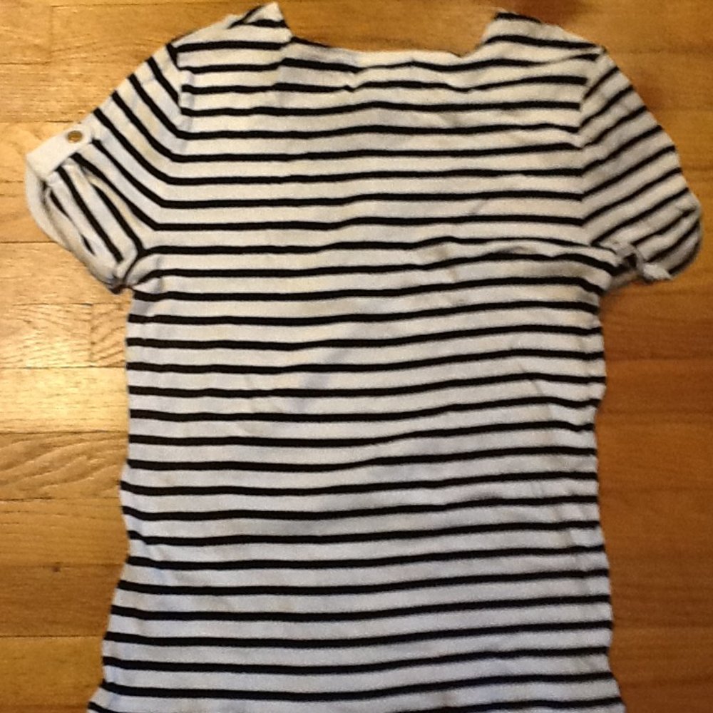 Ralph Lauren Lace Up Striped and Ribbed Tee - Picture 3 of 4